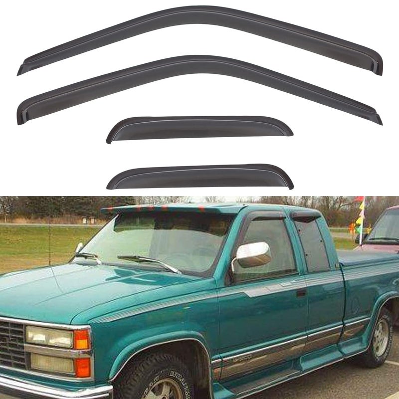 LQQDP Smoke Window Visors Compatible with 1988-2000 C10 C1500/C2500/C3500/K1500/K2500/K3500 Pickup Extended Cab with Half Size Rear Doors Rain Guard Outside Mount Tape-On Acrylic Set of 4 Front+Rear - Image 1